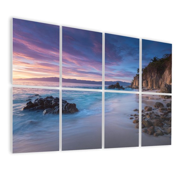 8 Pack Art Acoustic Panels Sound Absorbing Nature Scenery Ocean Tropical Palm Tree Coastal Beach Sunset Landscape Decorative Soundproof Wall Panels Self Adhesive for Nursery Game Room Bedroom 48"x32"