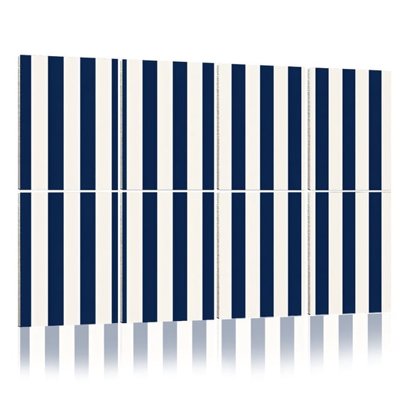 8 Pack Art Acoustic Panels Sound Absorbing Navy Blue Cream Stripes Patterned Design Decorative Soundproof Wall Panels Self Adhesive for Nursery Game Room Bedroom 48"x32"