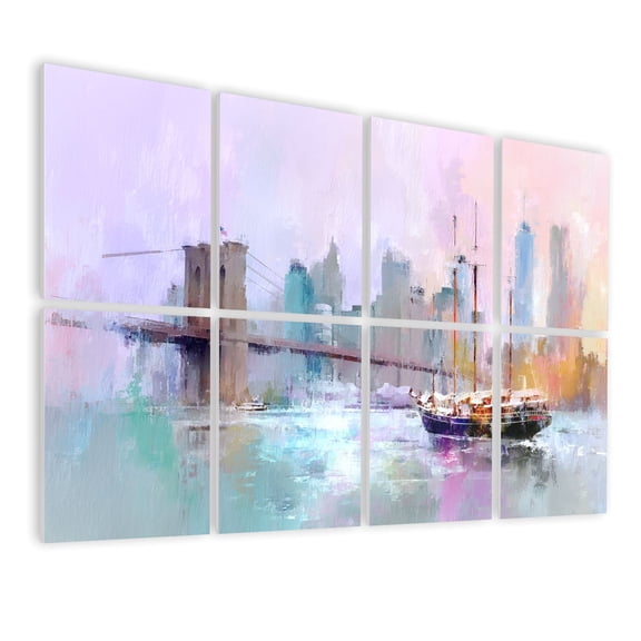 8 Pack Art Acoustic Panels Sound Absorbing New York Modern NYC Skyline Abstract Brooklyn Bridge Urban Skyline Decorative Soundproof Wall Panels Self Adhesive for Nursery Game Room Bedroom 48"x32"