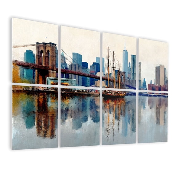 8 Pack Art Acoustic Panels Sound Absorbing New York Modern NYC Skyline Abstract Brooklyn Bridge Urban Skyline Decorative Soundproof Wall Panels Self Adhesive for Nursery Game Room Bedroom 48"x32"