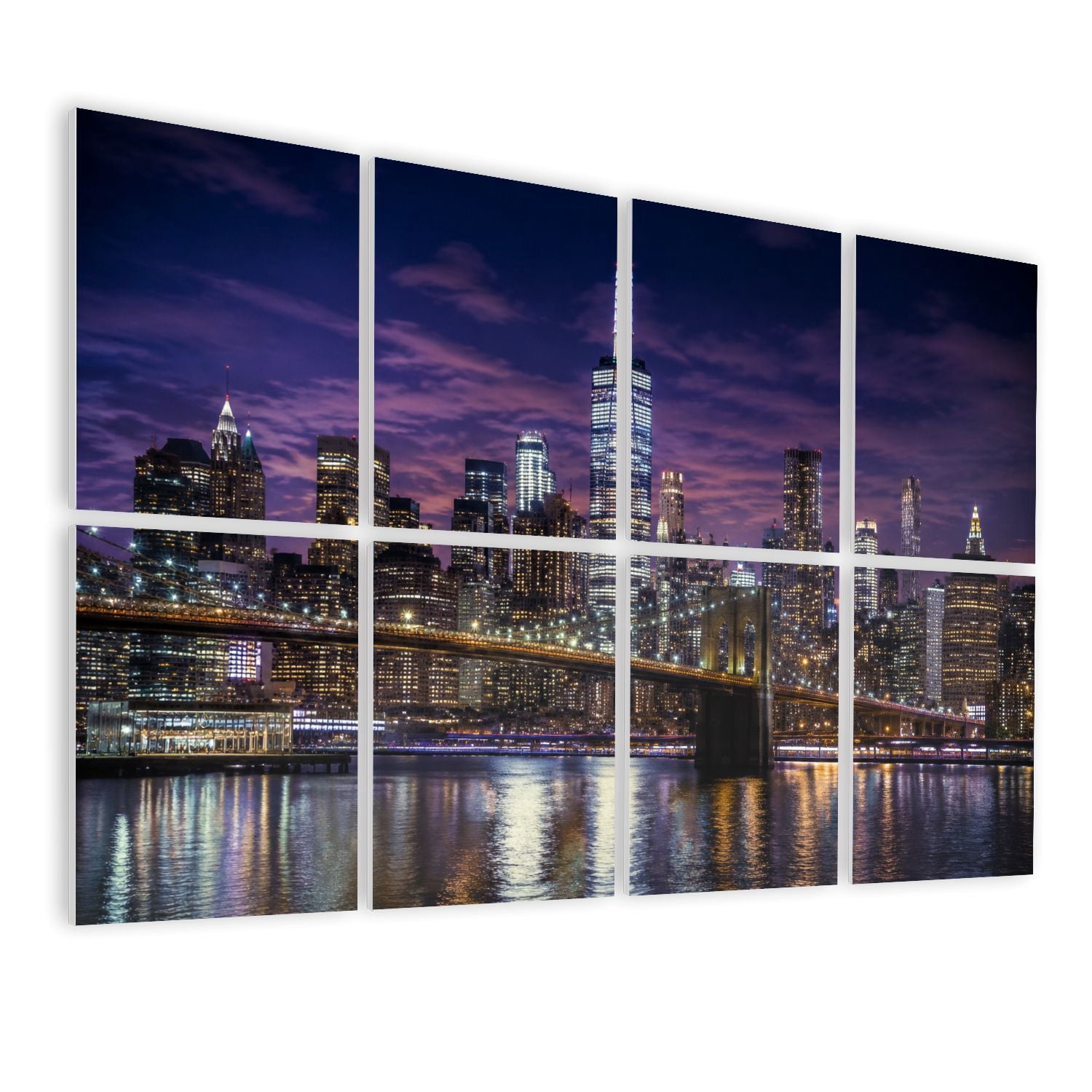8 Pack Art Acoustic Panels Sound Absorbing New York skyline Brooklyn Bridge by night Decorative Soundproof Wall Panels Self Adhesive for Nursery Game Room Bedroom 48"x32"