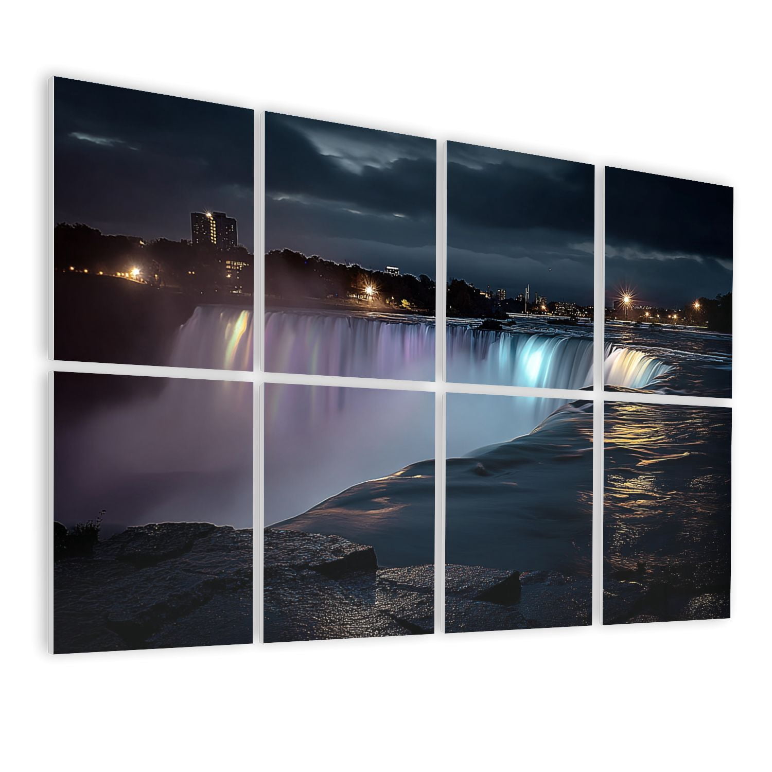 8 Pack Art Acoustic Panels Sound Absorbing Niagara Falls night Canada North America Decorative Soundproof Wall Panels Self Adhesive for Nursery Game Room Bedroom 48"x32"