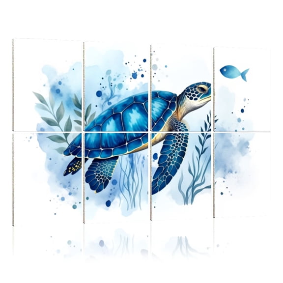 8 Pack Art Acoustic Panels Sound Absorbing Ocean Home Decor Blue Turtle Sea Coastal Marine Life Decorative Soundproof Wall Panels Self Adhesive for Nursery Game Room Bedroom 48"x32"