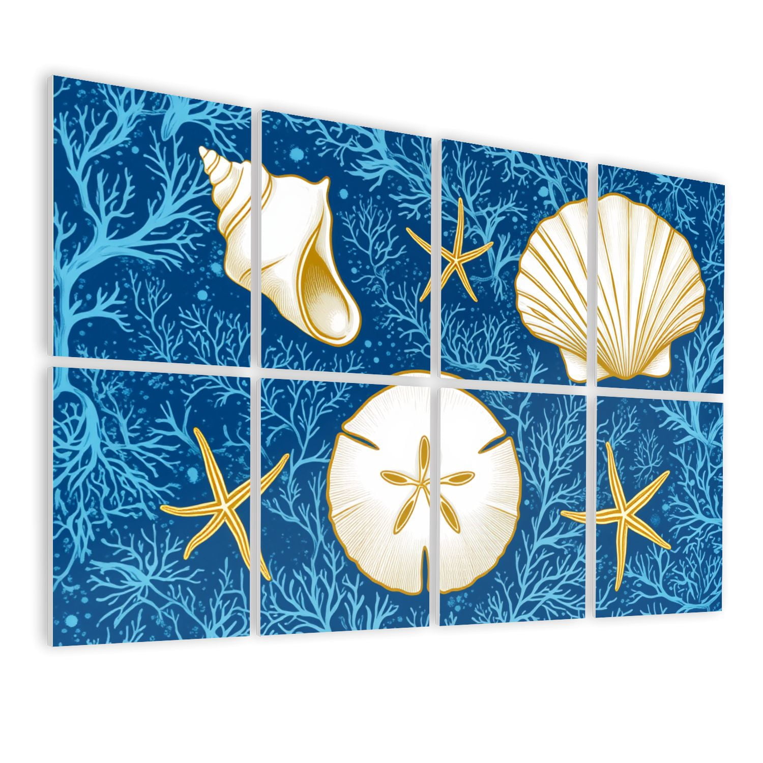 8 Pack Art Acoustic Panels Sound Absorbing Ocean Inspired Seashore boho Decorative Soundproof Wall Panels Self Adhesive for Nursery Game Room Bedroom 48"x32"