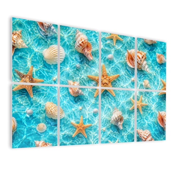 8 Pack Art Acoustic Panels Sound Absorbing Ocean Shells Starfish Floating Water Decorative Soundproof Wall Panels Self Adhesive for Nursery Game Room Bedroom 48"x32"