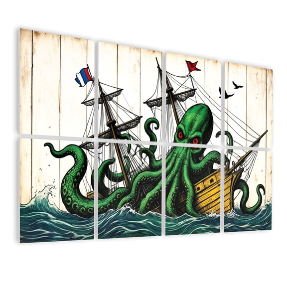 8 Pack Art Acoustic Panels Sound Absorbing Octopus Vintage Shabby Chic Nautical Lake Sea Ocean Beach House Decorative Soundproof Wall Panels Self Adhesive for Nursery Game Room Bedroom 48"x32"
