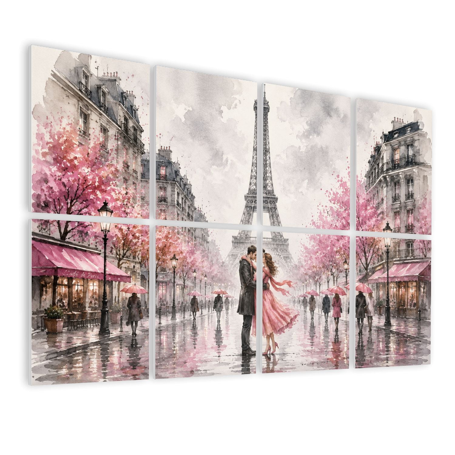8 Pack Art Acoustic Panels Sound Absorbing Oil Painting Paris european city landscape France eiffel tower Black Decorative Soundproof Wall Panels Self Adhesive for Nursery Game Room Bedroom 48"x32"