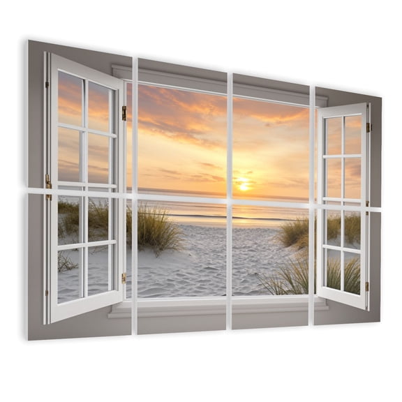 8 Pack Art Acoustic Panels Sound Absorbing Open Window Sunset Scene Painting Natural Ocean Seascape Sea Seaside Decorative Soundproof Wall Panels Self Adhesive for Bedroom Living Room 48"x32"