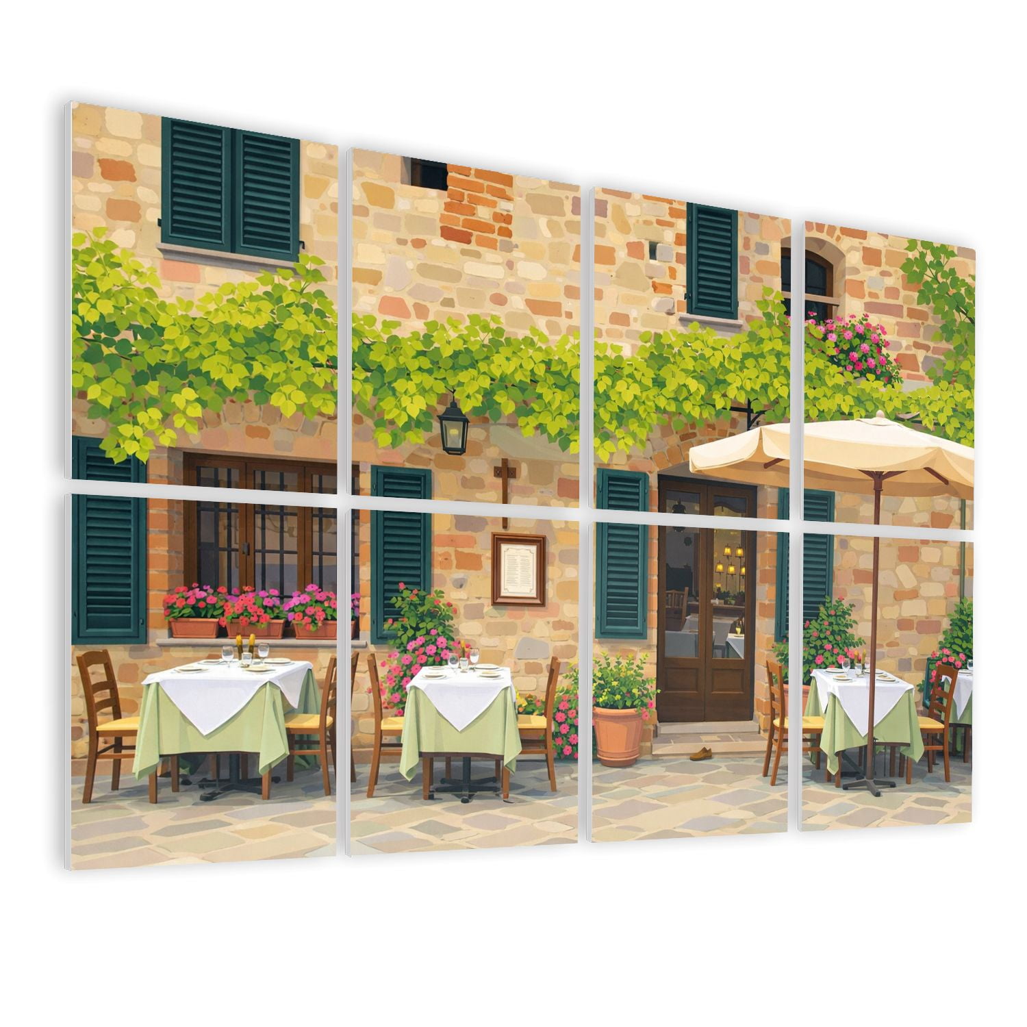 8 Pack Art Acoustic Panels Sound Absorbing Outdoor trattoria village Tuscany Italy Decorative Soundproof Wall Panels Self Adhesive for Nursery Game Room Bedroom 48"x32"