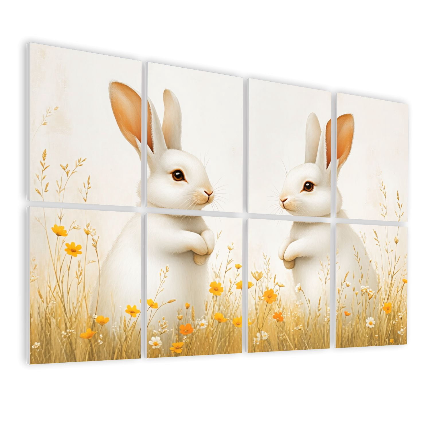 8 Pack Art Acoustic Panels Sound Absorbing Pair White Rabbits Decorative Soundproof Wall Panels Self Adhesive for Nursery Game Room Bedroom 48"x32"