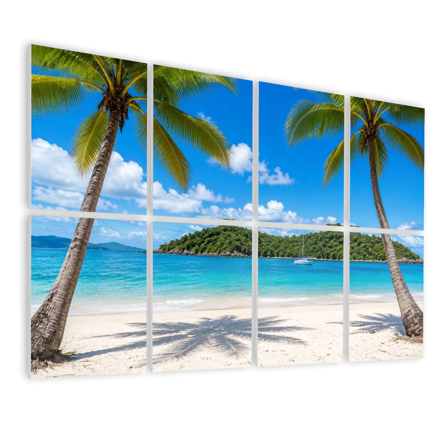 8 Pack Art Acoustic Panels Sound Absorbing Palm trees tropical beach Virgin Islands Decorative Soundproof Wall Panels Self Adhesive for Nursery Game Room Bedroom 48"x32"