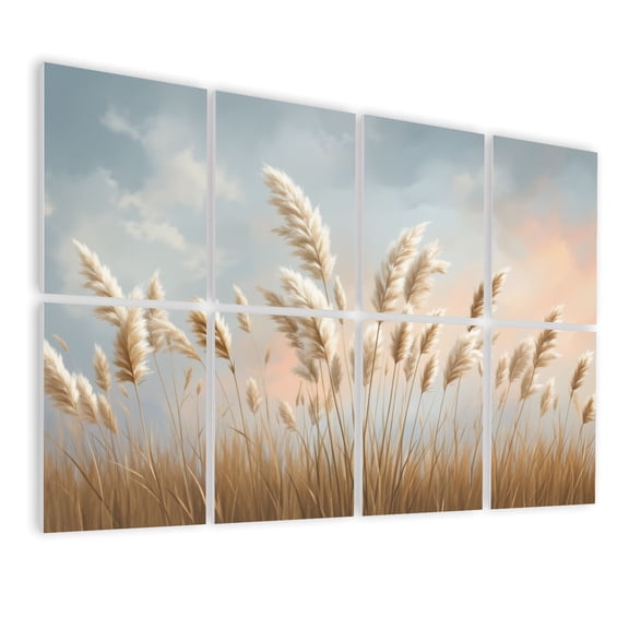 8 Pack Art Acoustic Panels Sound Absorbing Pampas Grass Soft Blue Sky Warm Neutral Tones Painterly Decorative Soundproof Wall Panels Self Adhesive for Nursery Game Room Bedroom 48"x32"
