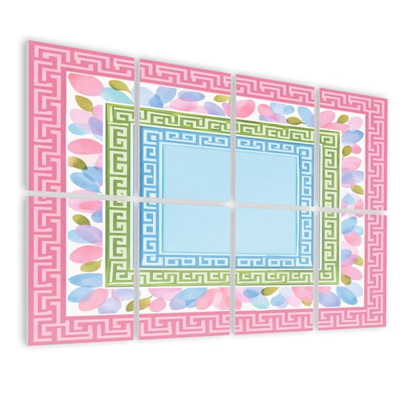 8 Pack Art Acoustic Panels Sound Absorbing Pastel Floral Greek Key Border Soft Watercolor Elements Decorative Soundproof Wall Panels Self Adhesive for Nursery Game Room Bedroom 48"x32"