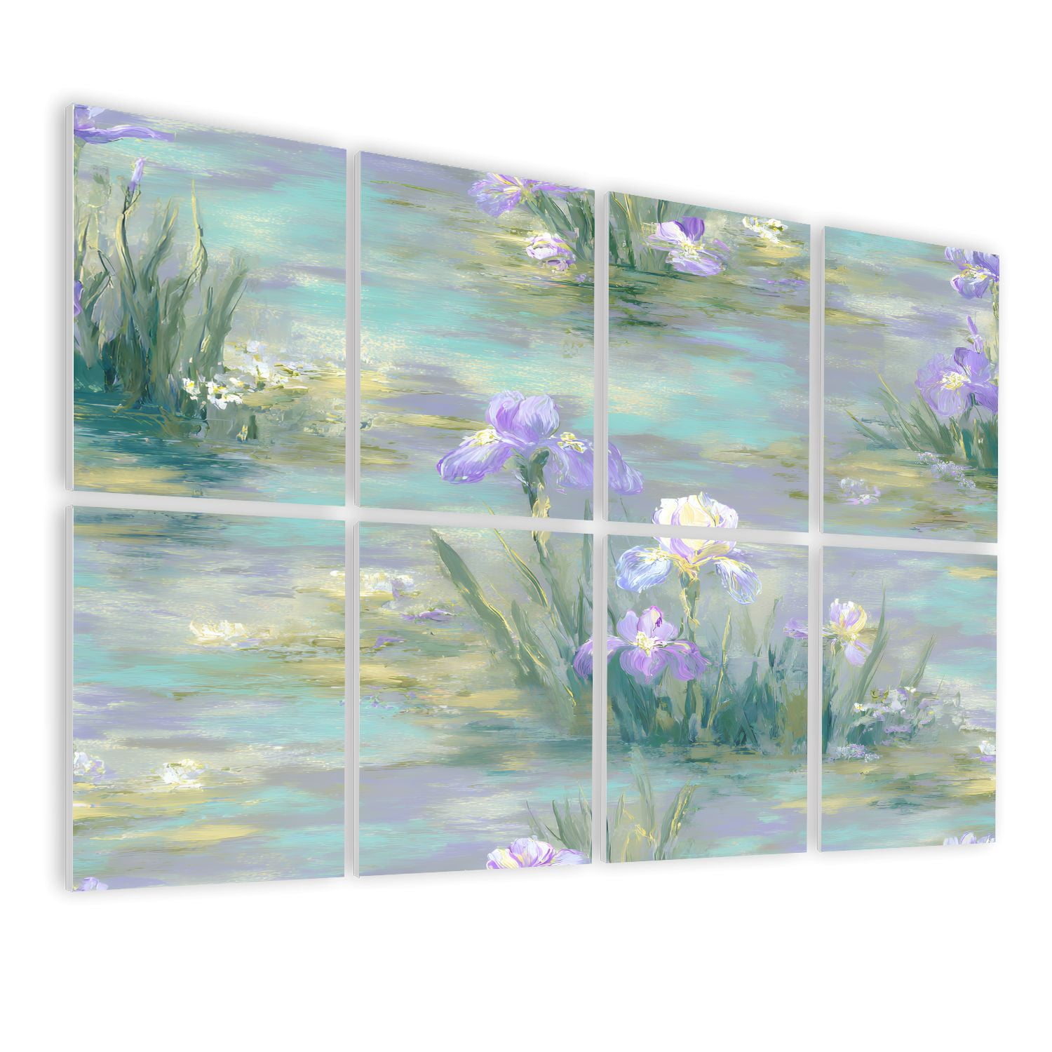 8 Pack Art Acoustic Panels Sound Absorbing Pastel Iris Flowers Serene Decorative Soundproof Wall Panels Self Adhesive for Nursery Game Room Bedroom 48"x32"