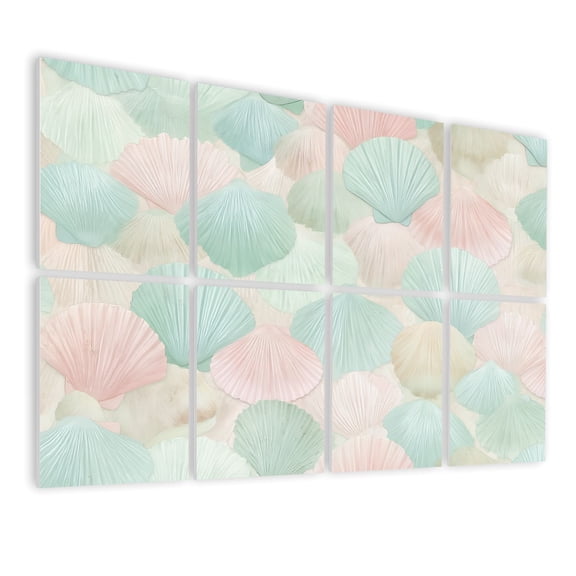 8 Pack Art Acoustic Panels Sound Absorbing Pastel Seashell Soft Pink Mint Light Peach Tones Decorative Soundproof Wall Panels Self Adhesive for Nursery Game Room Bedroom 48"x32"