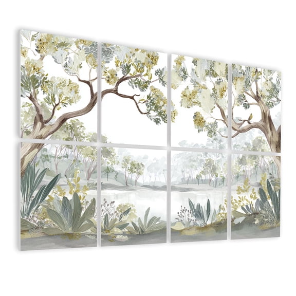 8 Pack Art Acoustic Panels Sound Absorbing Peaceful Eucalyptus Canopy Gentle Breeze Muted Tones Decorative Soundproof Wall Panels Self Adhesive for Nursery Game Room Bedroom 48"x32"
