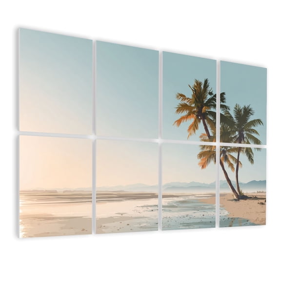 8 Pack Art Acoustic Panels Sound Absorbing Peaceful Sunset Beach Landscape Detailed Decorative Soundproof Wall Panels Self Adhesive for Nursery Game Room Bedroom 48"x32"