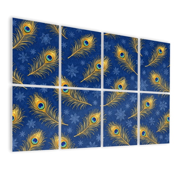 8 Pack Art Acoustic Panels Sound Absorbing Peacock Feathers Snowflakes Blue Decorative Soundproof Wall Panels Self Adhesive for Nursery Game Room Bedroom 48"x32"