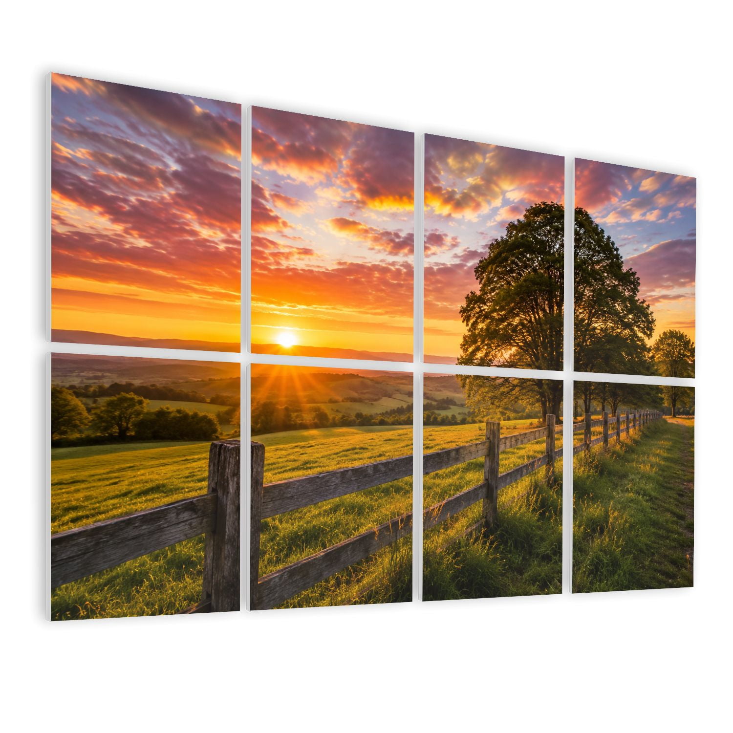 8 Pack Art Acoustic Panels Sound Absorbing Picturesque landscape fenced ranch sunrise Decorative Soundproof Wall Panels Self Adhesive for Nursery Game Room Bedroom 48"x32"