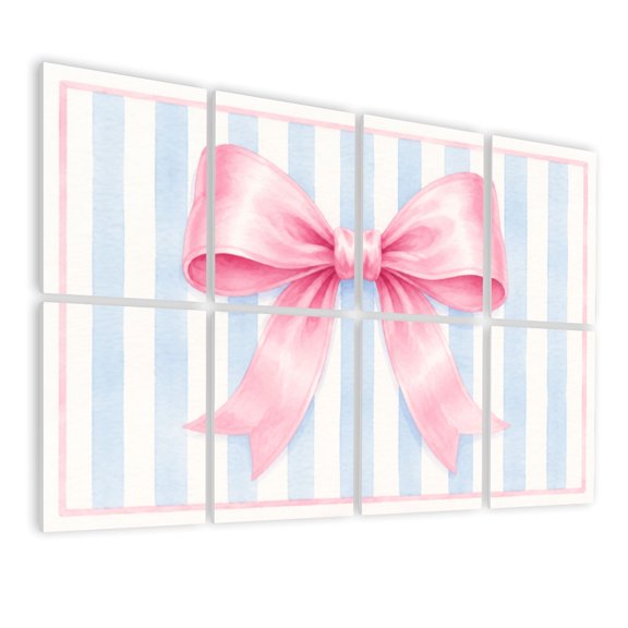8 Pack Art Acoustic Panels Sound Absorbing Pink Bow Light Blue White Striped Soft Watercolor Style Decorative Soundproof Wall Panels Self Adhesive for Nursery Game Room Bedroom 48"x32"
