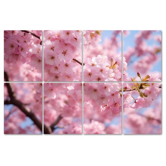 8 Pack Art Acoustic Panels Sound Absorbing Pink Flower Natural Landscape Floral Cherry Blossoms Flowers Branch Decorative Soundproof Wall Panels Self Adhesive for Recording Studios Office 48"x32"