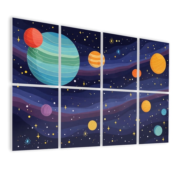 8 Pack Art Acoustic Panels Sound Absorbing Planets space stars cartoon style Solar system Decorative Soundproof Wall Panels Self Adhesive for Nursery Game Room Bedroom 48"x32"