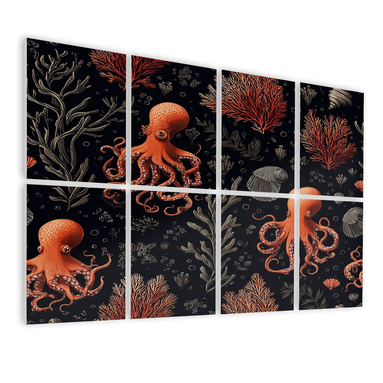 8 Pack Art Acoustic Panels Sound Absorbing Playful Orange Octopus ...