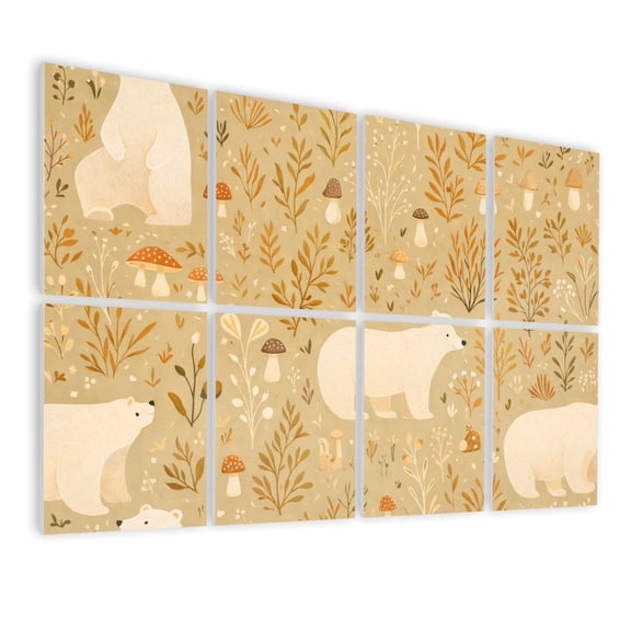 8 Pack Art Acoustic Panels Sound Absorbing Polar Bears Woodland Mushrooms Autumn Foliage Soft Decorative Soundproof Wall Panels Self Adhesive for Nursery Game Room Bedroom 48"x32"