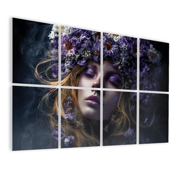 8 Pack Art Acoustic Panels Sound Absorbing Purple Floral Crown Ethereal Beauty Dark Fantasy Style Decorative Soundproof Wall Panels Self Adhesive for Barber Shop Beauty Nail Salon 48"x32"