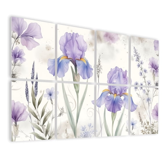 8 Pack Art Acoustic Panels Sound Absorbing Purple Lavender Floral Watercolor Green Leaves Decorative Soundproof Wall Panels Self Adhesive for Nursery Game Room Bedroom 48"x32"