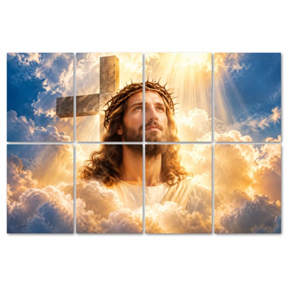 8 Pack Art Acoustic Panels Sound Absorbing Radiant Christ Figure Emerging from Dramatic Clouds Golden Decorative Soundproof Wall Panels Self Adhesive for Recording Studios Office 48"x32"