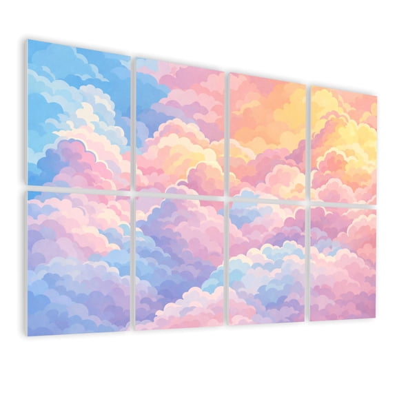 8 Pack Art Acoustic Panels Sound Absorbing Rainbow Clouds Decorative Soundproof Wall Panels Self Adhesive for Nursery Game Room Bedroom 48"x32"