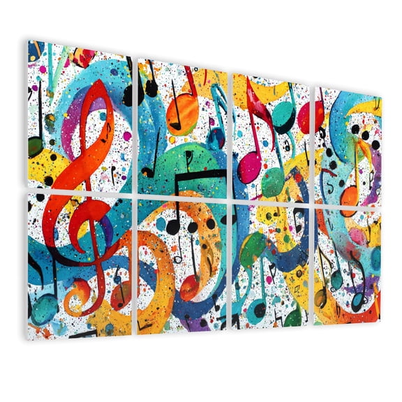 8 Pack Art Acoustic Panels Sound Absorbing Rainbow Colorful Musical Notes Watercolor Treble Clef Symbol Musical Decorative Soundproof Wall Panels Self Adhesive for Nursery Game Room Bedroom 48"x32"