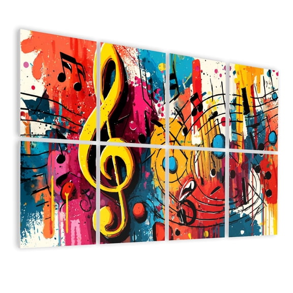 8 Pack Art Acoustic Panels Sound Absorbing Rainbow Colorful Musical Notes Watercolor Treble Clef Symbol Musical Decorative Soundproof Wall Panels Self Adhesive for Nursery Game Room Bedroom 48"x32"