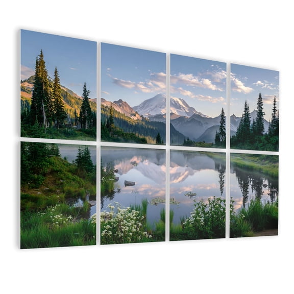 8 Pack Art Acoustic Panels Sound Absorbing Rainier Reflection Lake sunrise wildflowers blooming Decorative Soundproof Wall Panels Self Adhesive for Nursery Game Room Bedroom 48"x32"