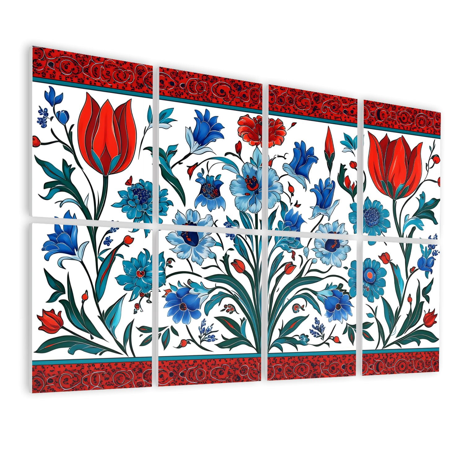 8 Pack Art Acoustic Panels Sound Absorbing Red Blue Floral Intricate Decorative Soundproof Wall Panels Self Adhesive for Nursery Game Room Bedroom 48"x32"