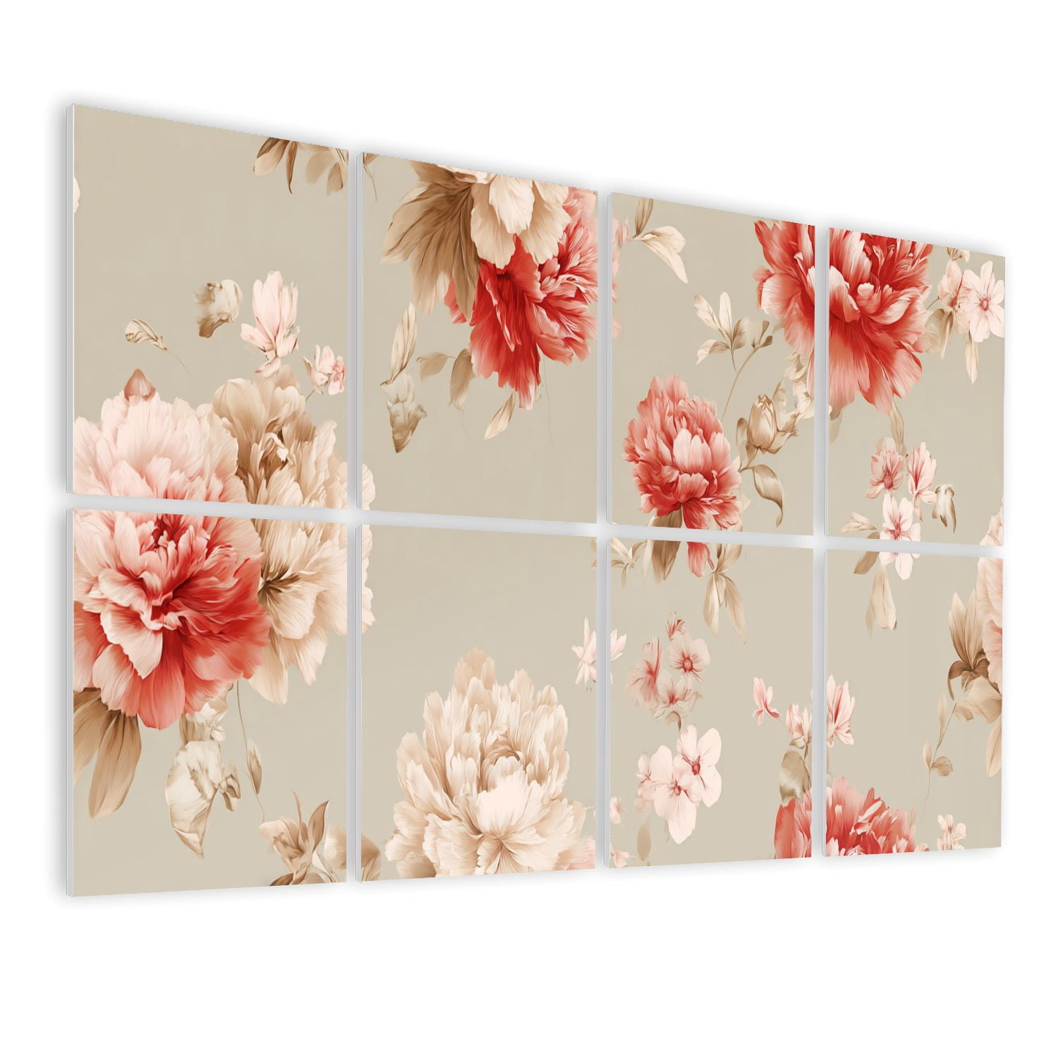 8 Pack Art Acoustic Panels Sound Absorbing Red Pink Floral Soft Beige Decorative Soundproof Wall Panels Self Adhesive for Nursery Game Room Bedroom 48"x32"