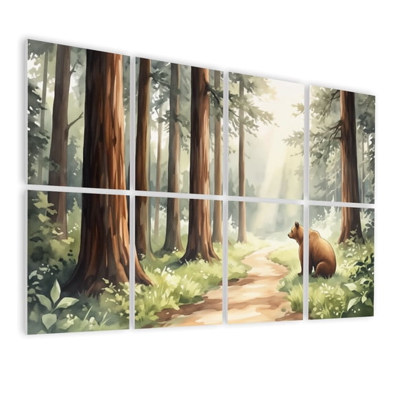 8 Pack Art Acoustic Panels Sound Absorbing Redwood National Forest Watercolor Majestic Woodland Scene California Decorative Soundproof Wall Panels Self Adhesive for Nursery Game Room Bedroom 48"x32"