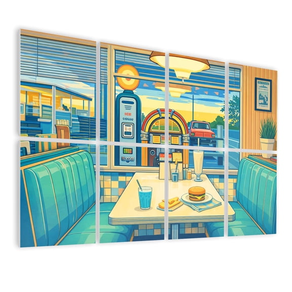 8 Pack Art Acoustic Panels Sound Absorbing Retro Diner Interior Decorative Soundproof Wall Panels Self Adhesive for Nursery Game Room Bedroom 48"x32"