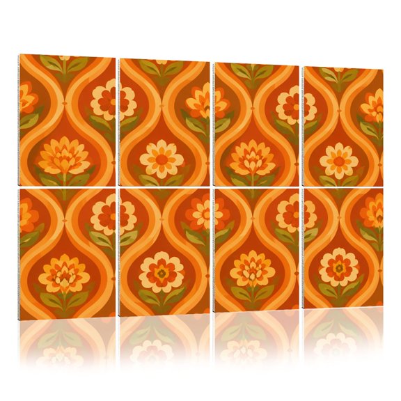 8 Pack Art Acoustic Panels Sound Absorbing Retro Floral Warm Tones Orange Red Yellow Decorative Soundproof Wall Panels Self Adhesive for Nursery Game Room Bedroom 48"x32"