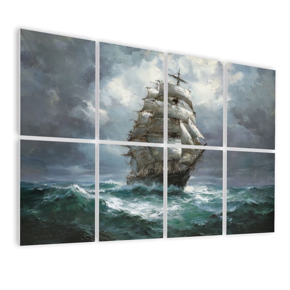8 Pack Art Acoustic Panels Sound Absorbing Retro Sailing Vessel Seascape Antique Vintage Ship Sea Ocean Nautical Decorative Soundproof Wall Panels Self Adhesive for Nursery Game Room Bedroom 48"x32"