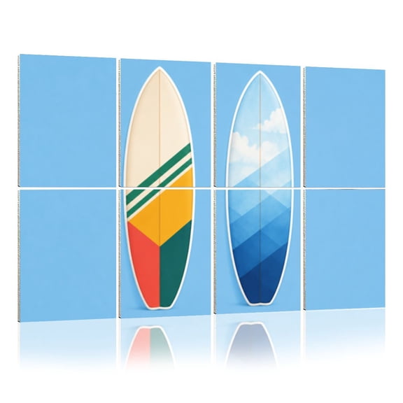 8 Pack Art Acoustic Panels Sound Absorbing Retro Surfboard Colorful Geometric Light Blue Decorative Soundproof Wall Panels Self Adhesive for Nursery Game Room Bedroom 48"x32"