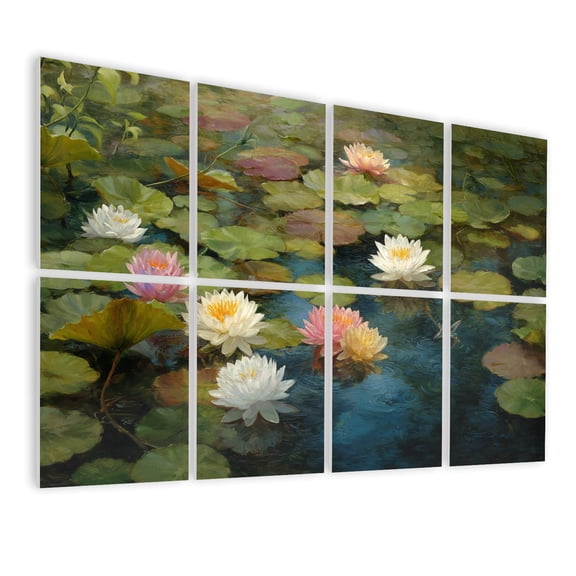 8 Pack Art Acoustic Panels Sound Absorbing Ripples Lotus Flowers Lily Pads Calm Water Surface Reflections Water Decorative Soundproof Wall Panels Self Adhesive for Studio Home Office 48"x32"