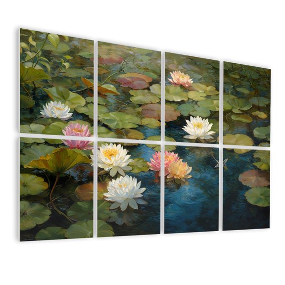 8 Pack Art Acoustic Panels Sound Absorbing Ripples Lotus Flowers Lily Pads Calm Water Surface Reflections Water Decorative Soundproof Wall Panels Self Adhesive for Nursery Game Room Bedroom 48"x32"