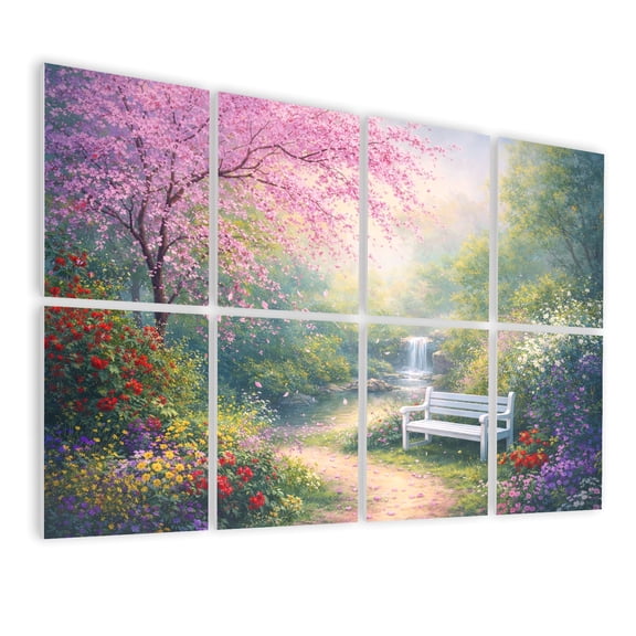 8 Pack Art Acoustic Panels Sound Absorbing Romantic Spring Garden Blossoming pink Decorative Soundproof Wall Panels Self Adhesive for Nursery Game Room Bedroom 48"x32"