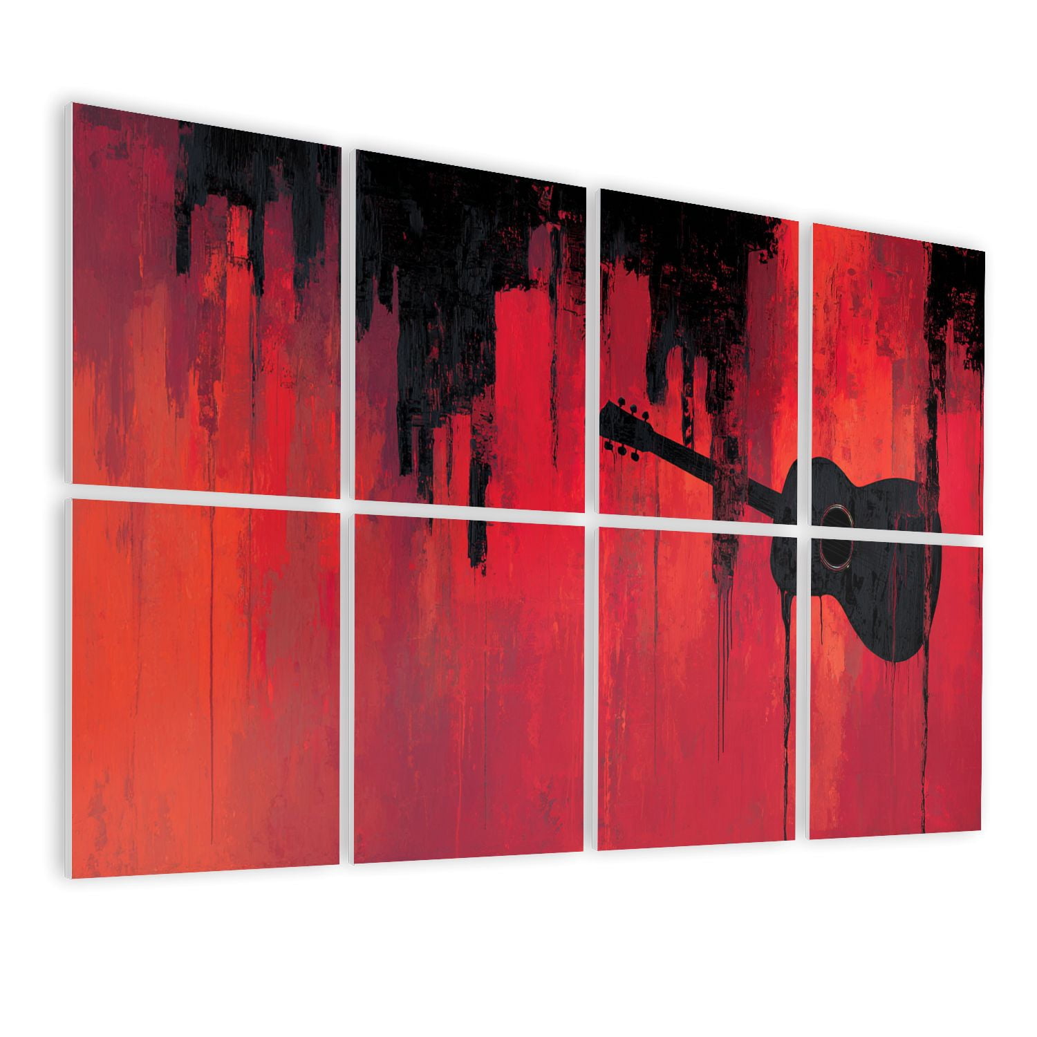 8 Pack Art Acoustic Panels Sound Absorbing Rust Guitar Music Sports Games Acoustic Guitar Silhouette Dripping Decorative Soundproof Wall Panels Self Adhesive for Nursery Game Room Bedroom 48"x32"