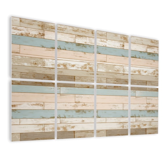 8 Pack Art Acoustic Panels Sound Absorbing Rustic Distressed Wood Plank Beige Brown Blue Tones Decorative Soundproof Wall Panels Self Adhesive for Nursery Game Room Bedroom 48"x32"