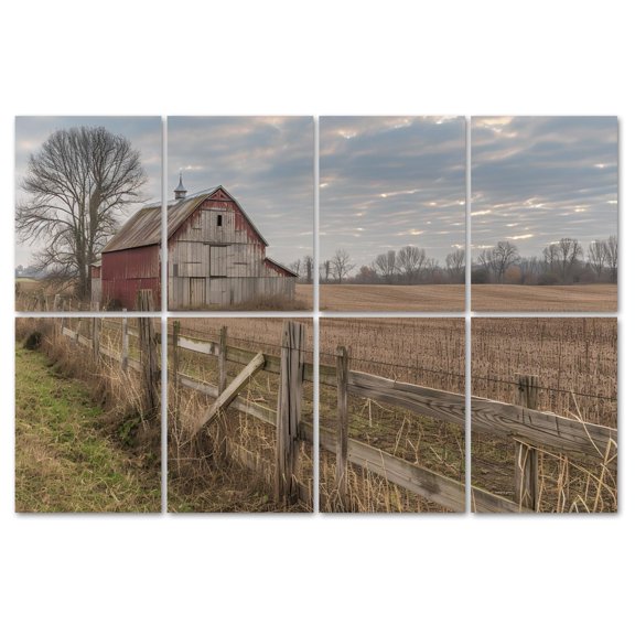 8 Pack Art Acoustic Panels Sound Absorbing Rustic Farmhouse Vintage Barn Country Field Landscape Rustic Barn Open Decorative Soundproof Wall Panels Self Adhesive for Recording Studios Office 48"x32"