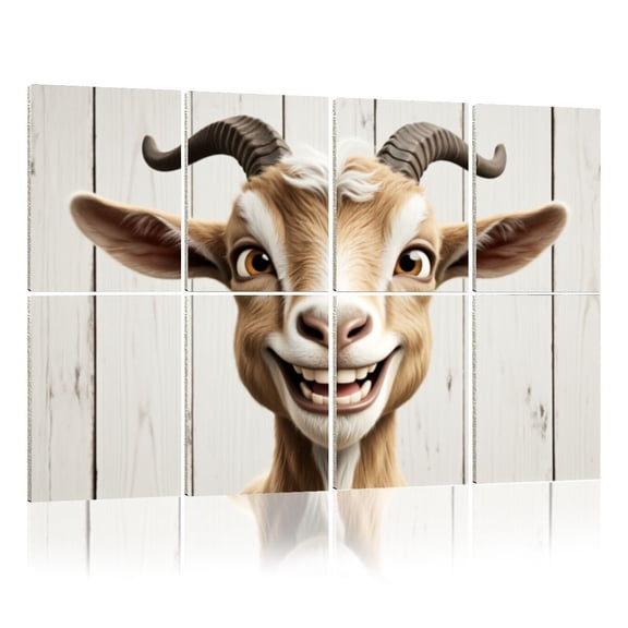 8 Pack Art Acoustic Panels Sound Absorbing Rustic Goat Sheep Farmhouse Goat Head Curved Horns Expressive Decorative Soundproof Wall Panels Self Adhesive for Nursery Game Room Bedroom 48"x32"
