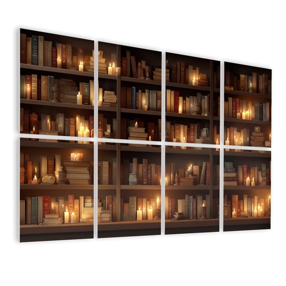8 Pack Art Acoustic Panels Sound Absorbing Rustic Library Soft Lighting Warm Tones Polished Wood Decorative Soundproof Wall Panels Self Adhesive for Nursery Game Room Bedroom 48"x32"